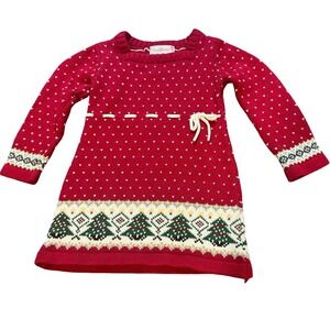 Savannah Kids Girls‎ Red Christmas Tree Sweater Dress Size 9 12 Months Cotton